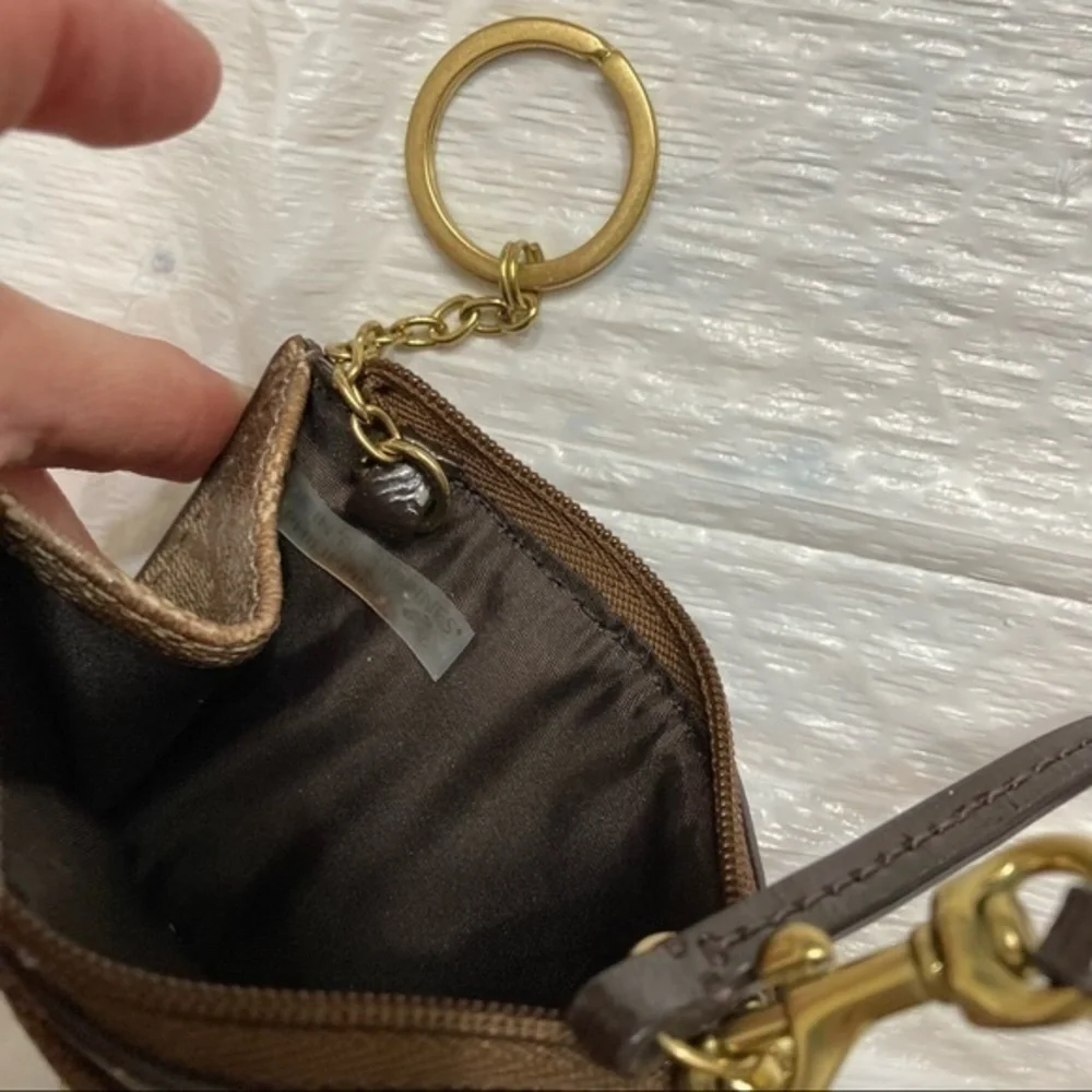 Coach khaki brown signature c ID key ring wristlet bag